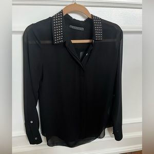 Sheer black, studded collar blouse